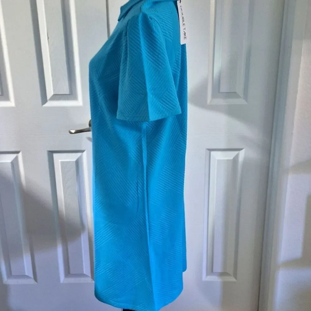 Cute Casual Colorful Work Wear Collared Texture Blue Women's Dress